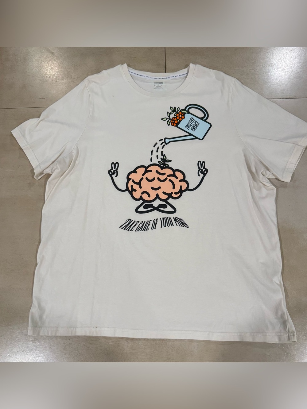 Puma Men’s XXL “Take Care of Your Mind” Graphic T-Shirt White Mental Health Tee